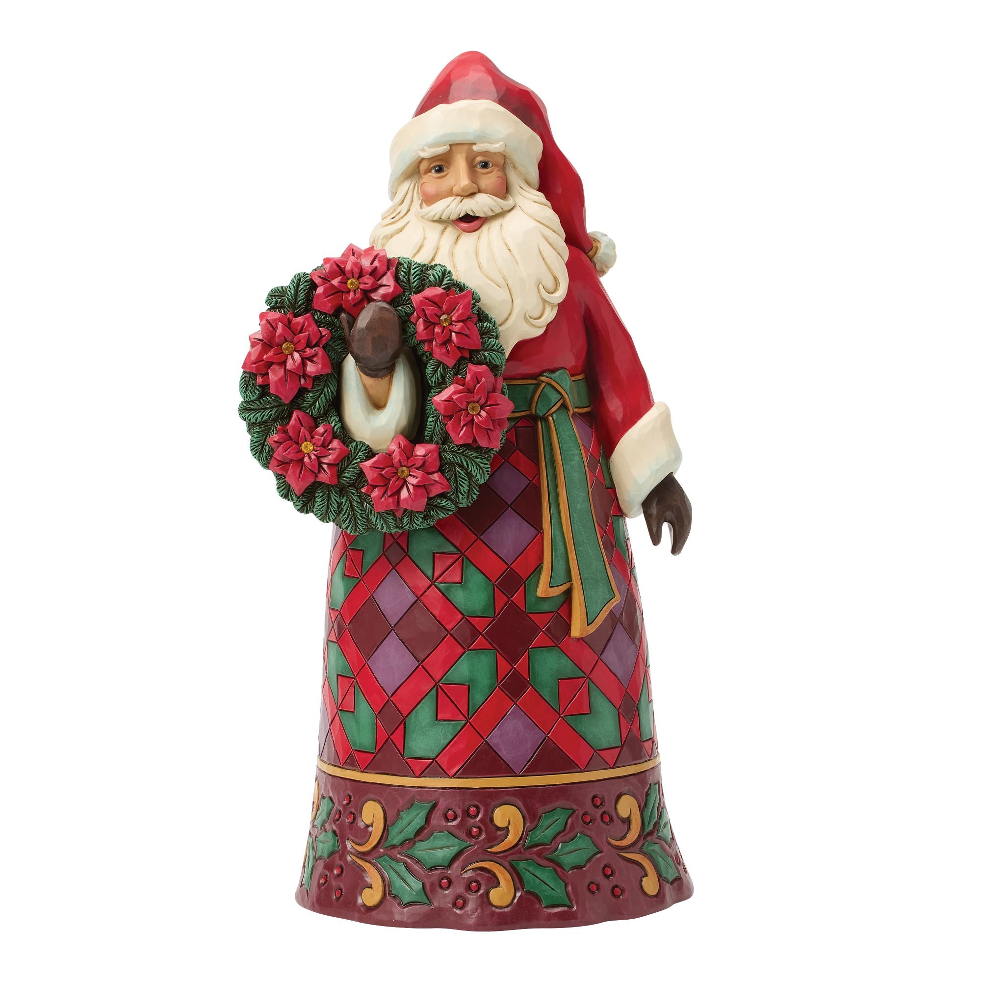 ざわ　サンタクロース Santa w/ Wreath and Poinsettia – Jim Shore