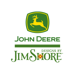 John Deere logo with 'Designs by Jim Shore' text on a white background
