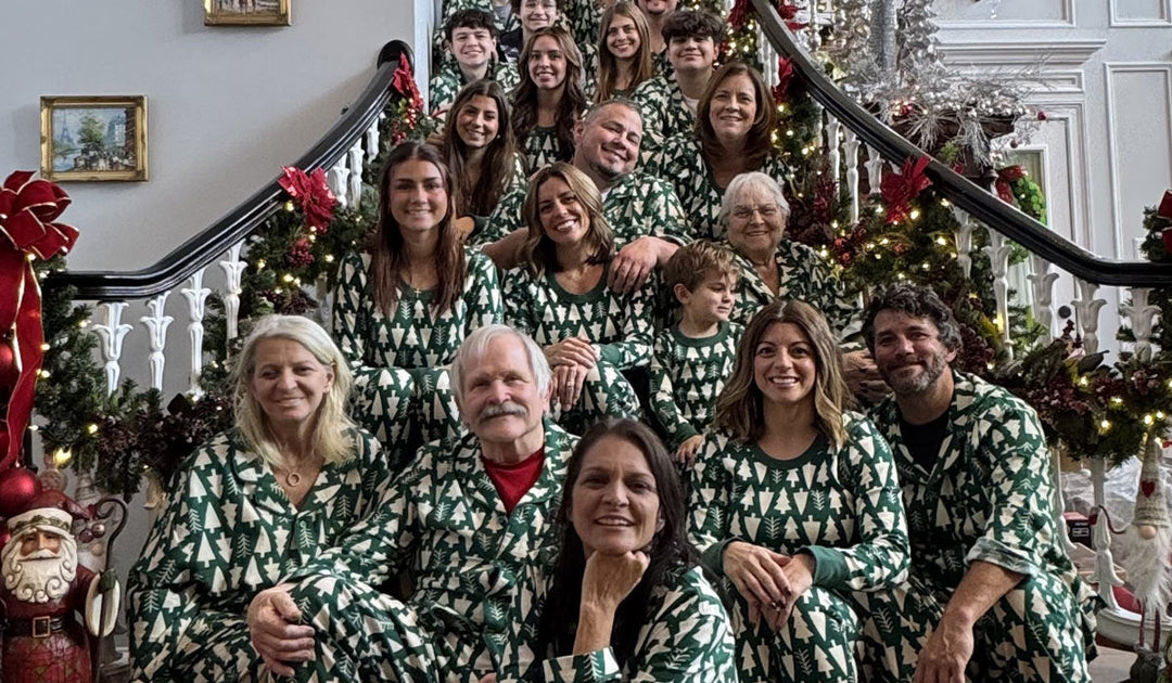 Jim Shore Family on stairs in pajamas