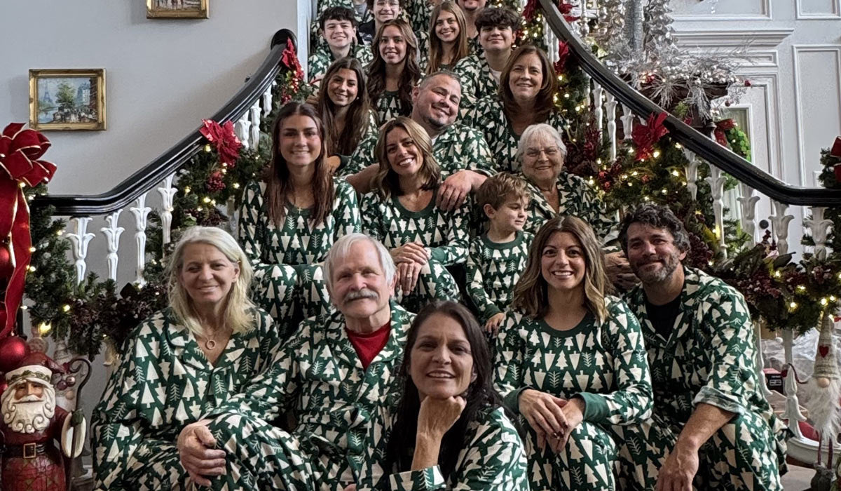 Jim Shore Family on stairs in pajamas