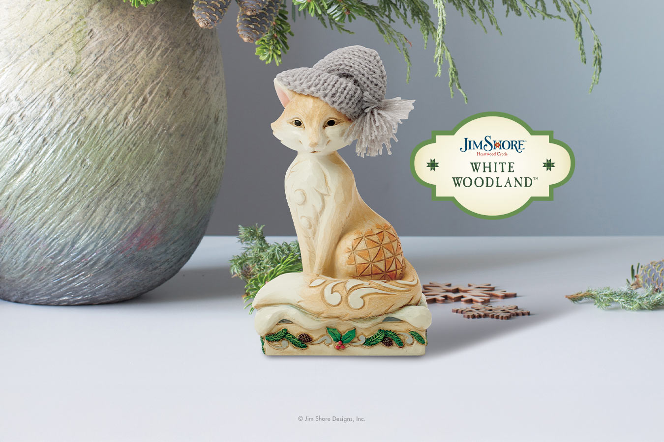 Jim Shore's White Woodland cat figurine