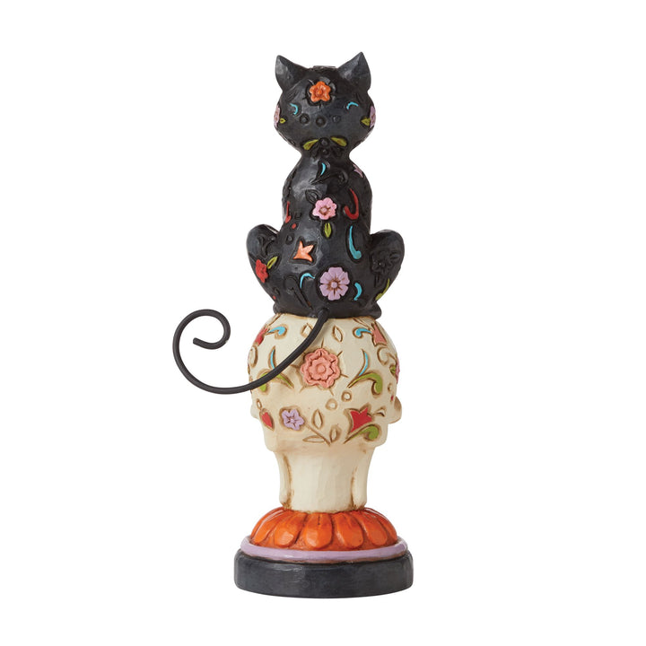 Day of Dead Black Cat on Skull