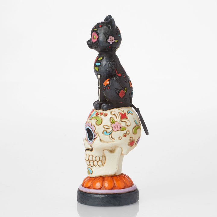 Day of Dead Black Cat on Skull