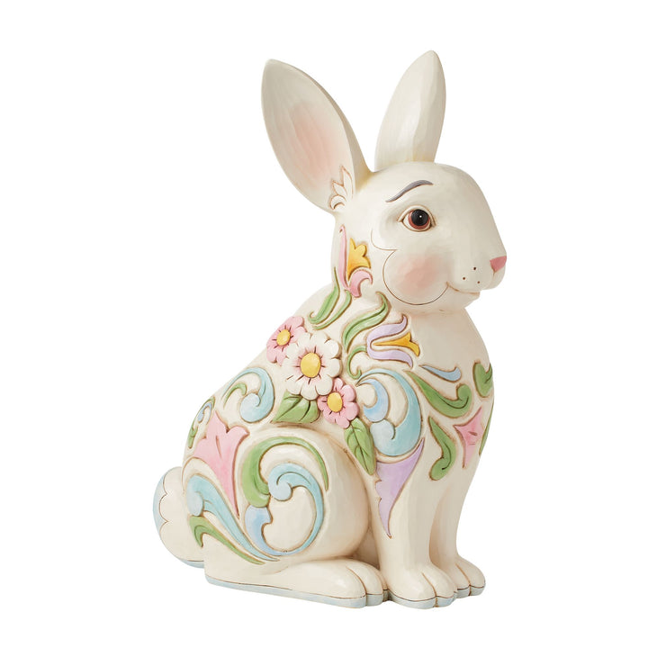 Planter White Floral Rabbit