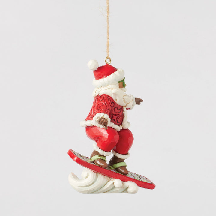 Snowboarding Santa Ornament