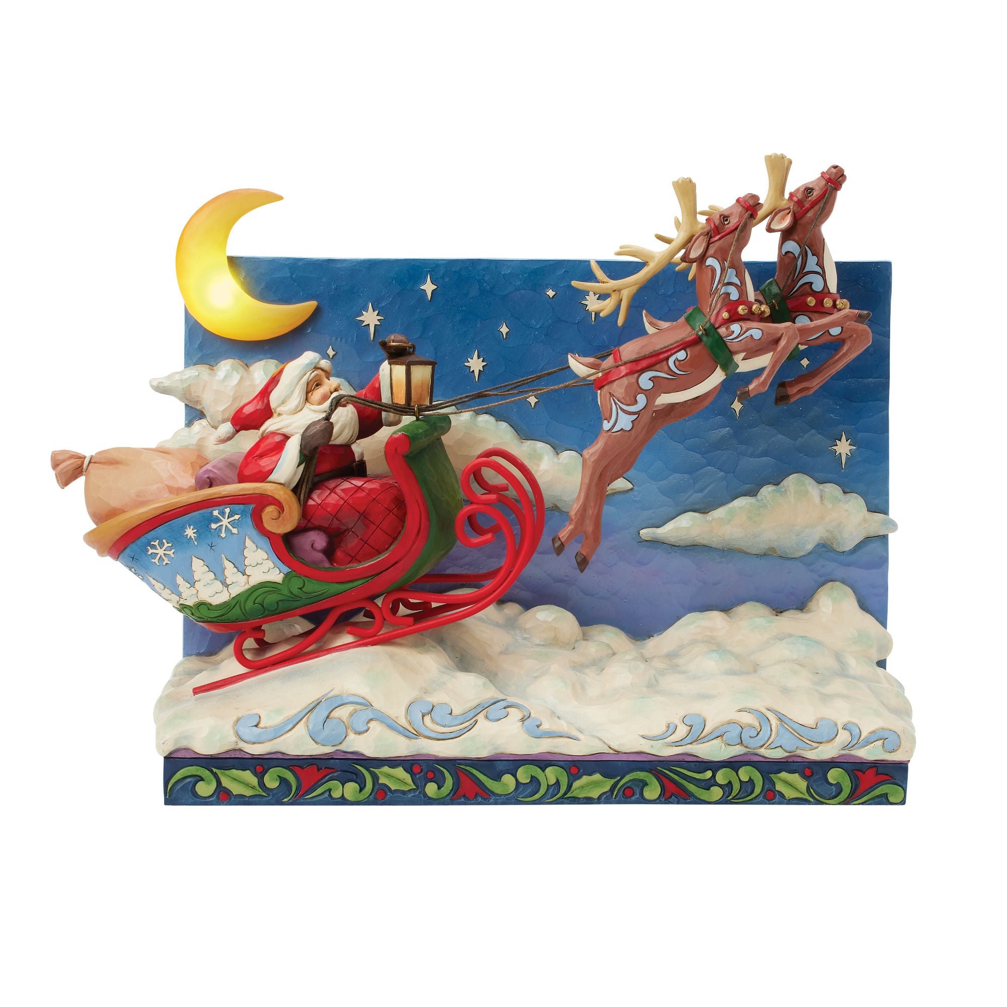 Jim Shore Santa Sleigh With Reindeer LED Figurine
