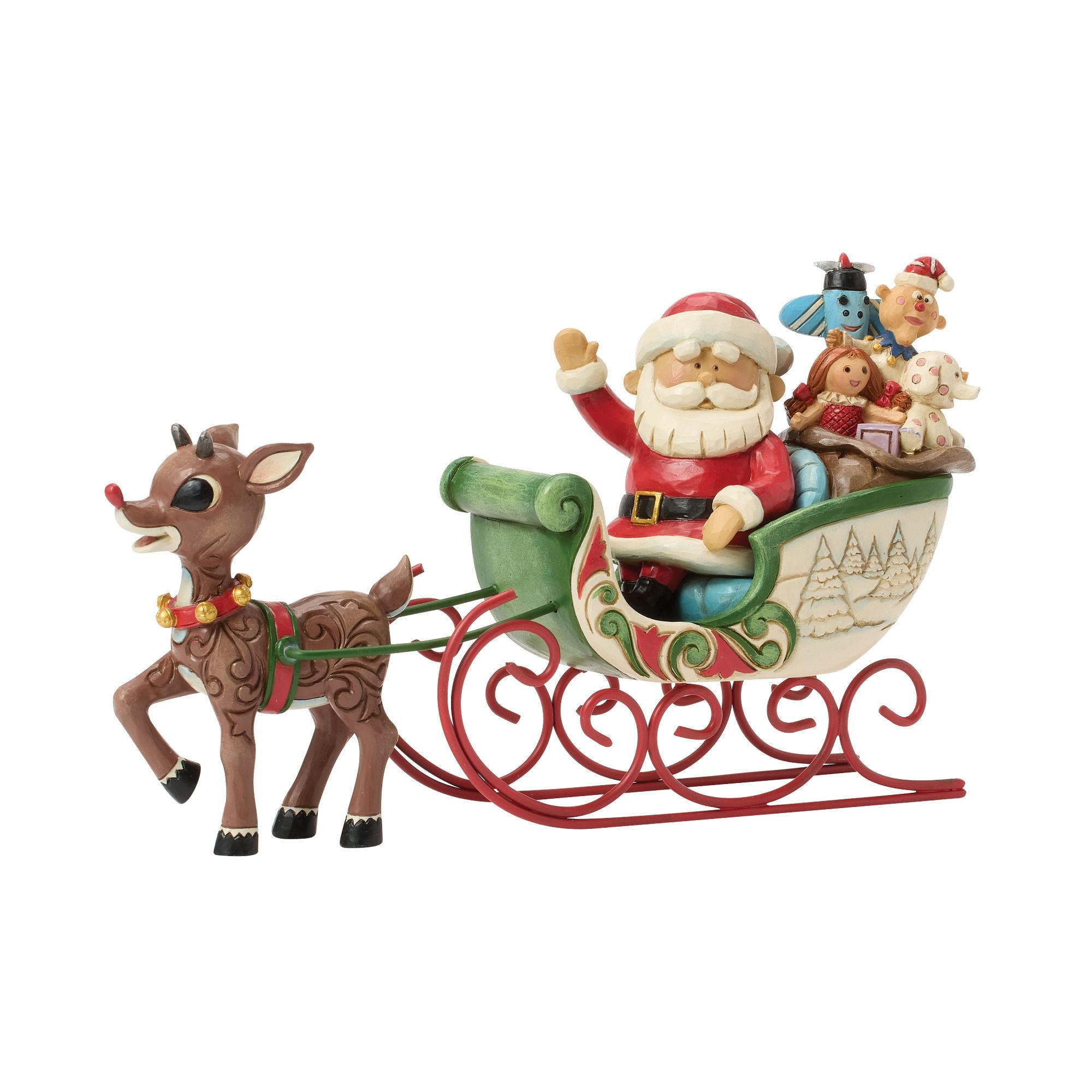 Jim Shore Rudolph Pulling Santa in Sled Figurine - Thumbnail 2