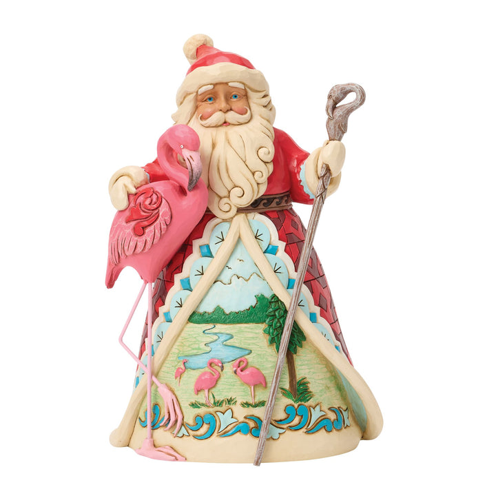 Santa with Flamingo Figurine