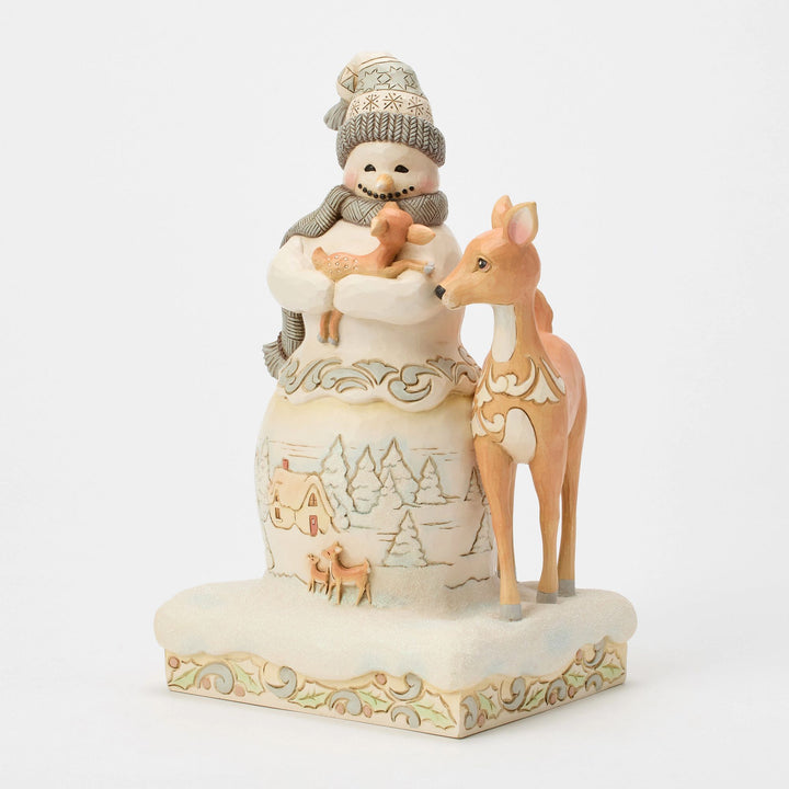Wdlnd Snowman Holding a Fawn