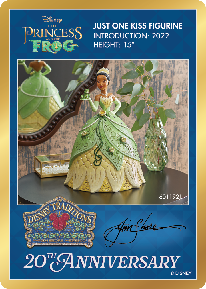 Disney Princess Frog figurine with card details on a blue background