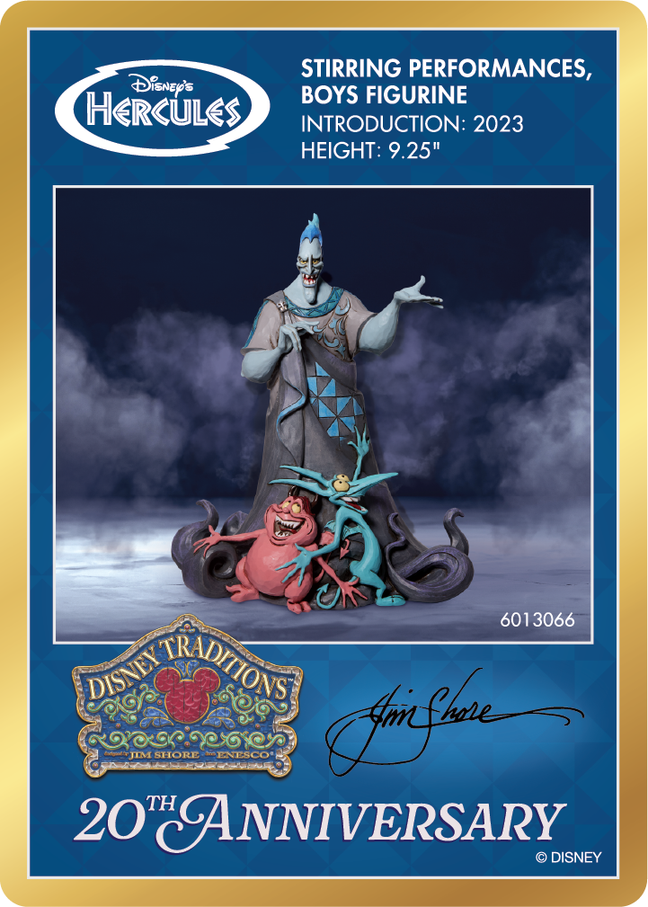 Disney Hercules figurine packaging with character illustration and Disney Traditions branding.
