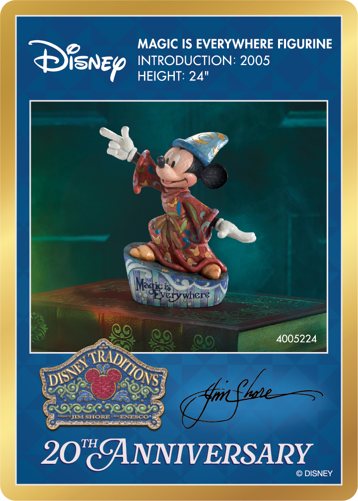 Disney figurine on a card with text about its introduction and height.
