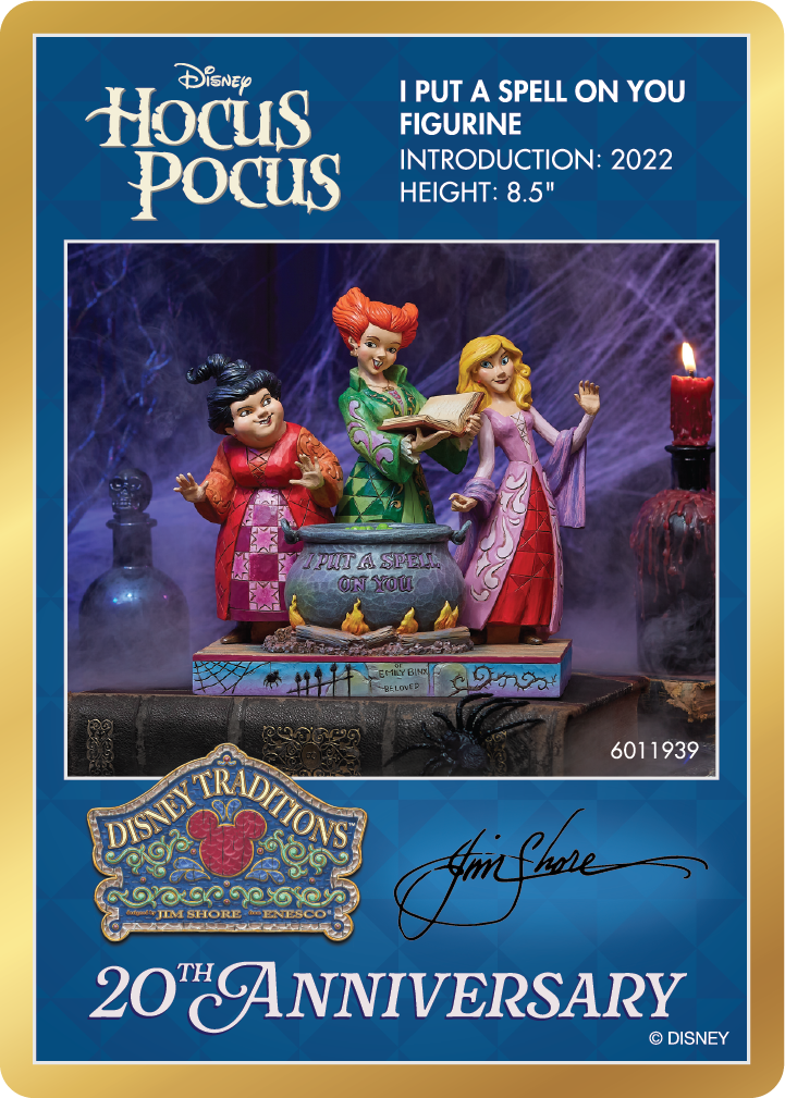Disney Hocus Pocus figurine packaging with three witches and a spell book.